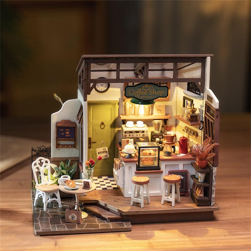 Rolife Flavory Café Miniature Dollhouse Kit with LED Lights - DIY Crafts for Adults, Birthday Gifts and Hobbies