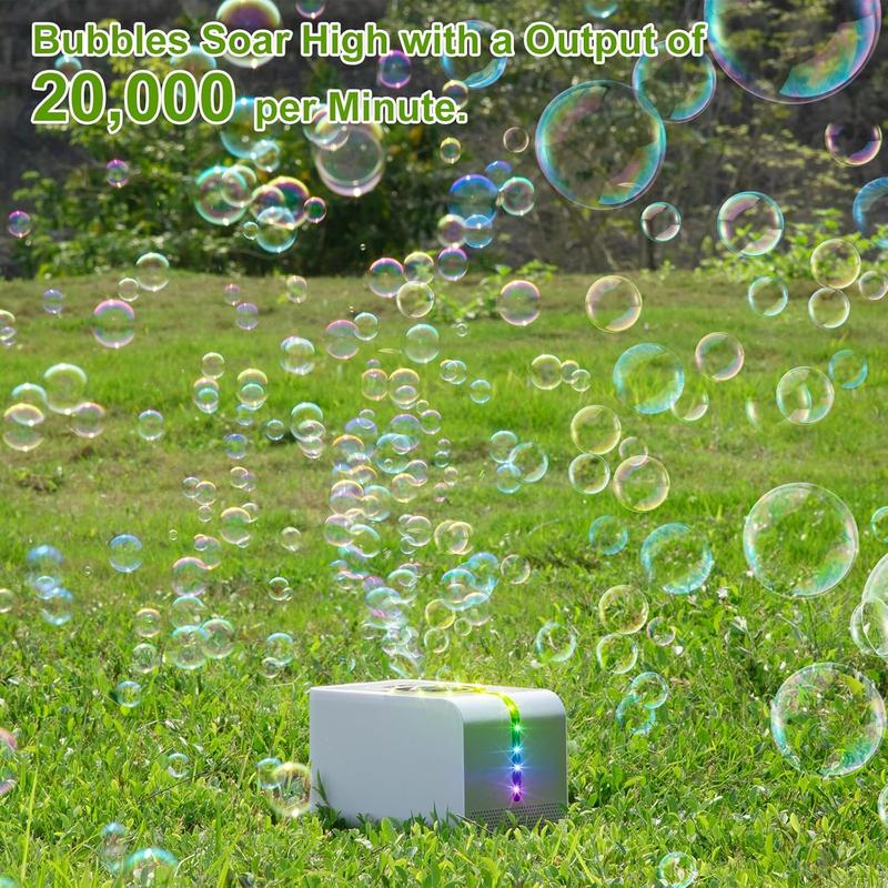 Bubble Machine, Durable Automatic Bubble Blower with LED Lights - Over 20,000 Bubbles per Minute - Perfect for Kids' Indoor and Outdoor Birthday Parties - Powered by Plugin or Batteries