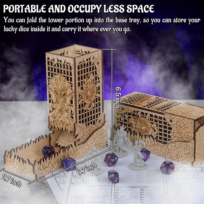 D&D Dice Tower with Tray Wood Laser Etched Cthulhu Portable and Collapsible Dice Roller Suit for Board Game and Tabletop RPG