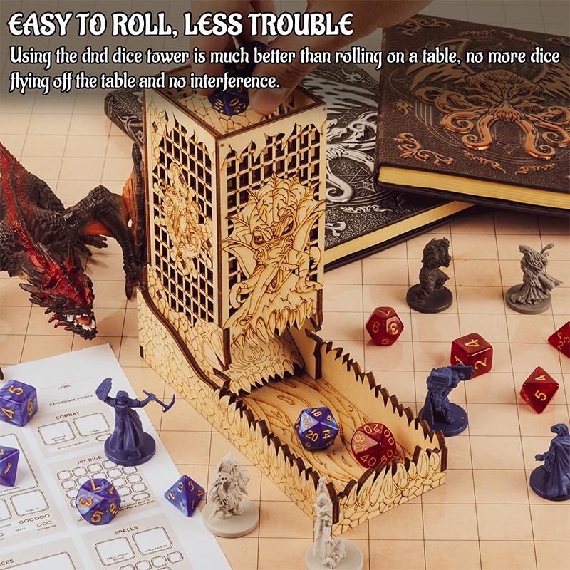 D&D Dice Tower with Tray Wood Laser Etched Cthulhu Portable and Collapsible Dice Roller Suit for Board Game and Tabletop RPG