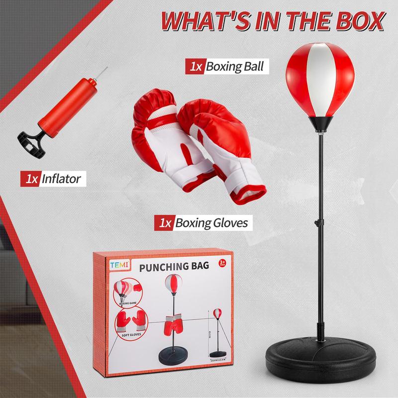 Kids Boxing Bag Set, Boxing Equipment Set with Adjustable Boxing Gloves & Punching Bag with Stand, Boxing Toy for Kids, Birthday Gift for Boys & Girls