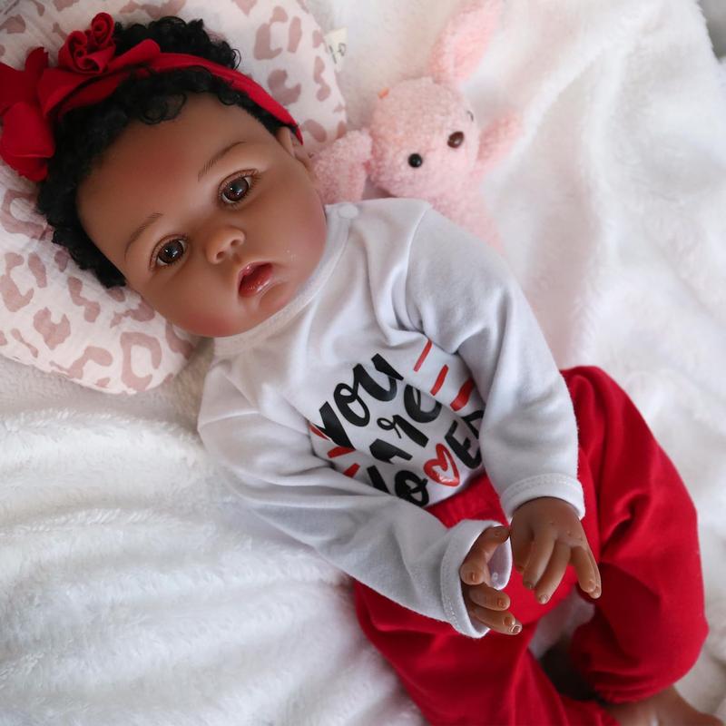 Wooroy Reborn Baby Doll - Christmas Gift, Birthday Gift, Girl Gift, Kids Gift, Gift Ideas, Newborn Doll, Realistic Doll, 22 inches Newborn Baby Girl Doll, Realistic African American Reborn Dolls with Soft Cloth Body, Birthday Gift for Kids Age 3+