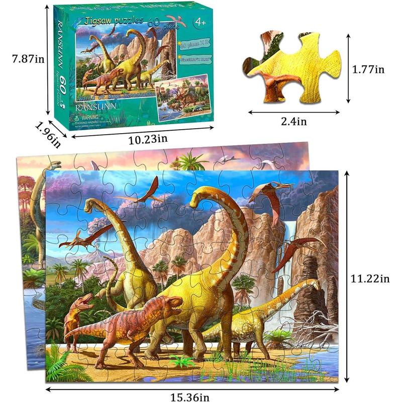 Dinosaur Puzzles for Kids Ages 4-8 Year Old - World of Huge Dinosaurs,2 Packs 60 Pieces Jigsaw Puzzle for Toddler Children Learning Educational Puzzles Toys for Boys and Girls.