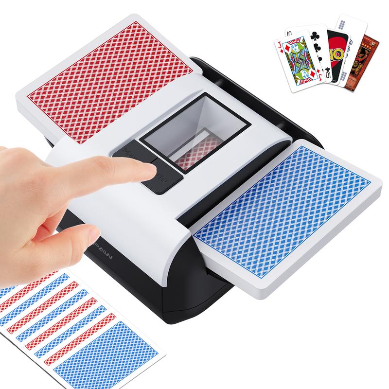 KPAW Automatic Card Shuffler - One-Press AUTO & Manual Mode, Electric Shuffling Machine for 1-2 Decks, Low Noise, Rechargeable & Portable Shuffler Machine, Auto Card Shuffler for Playing Card, Poker, UNO, Blackjack, Skip-Bo, Phase 10, Rummy, Five Crowns