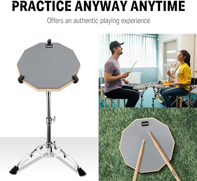 Donner Drum Practice Pad 8 Inches, Silent Practice Drum Pad 2-Sided With Drum Sticks - Gray Blue