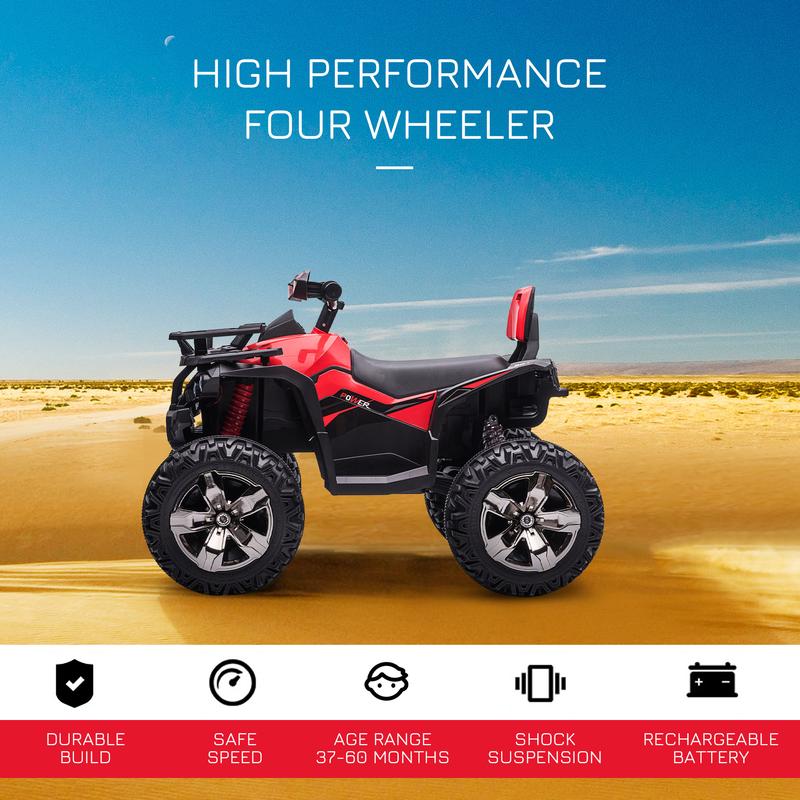 Aosom 12V Kids ATV Quad Car, Battery-Powered Four Wheeler for Kids with Music, Headlights