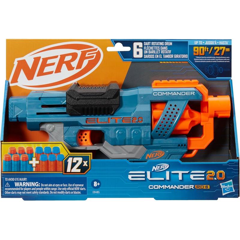 NERF Elite 2.0 Commander RD-6 Dart Blaster, 12 Darts, 6-Dart Rotating Drum, Outdoor Toys, Ages 8 and Up