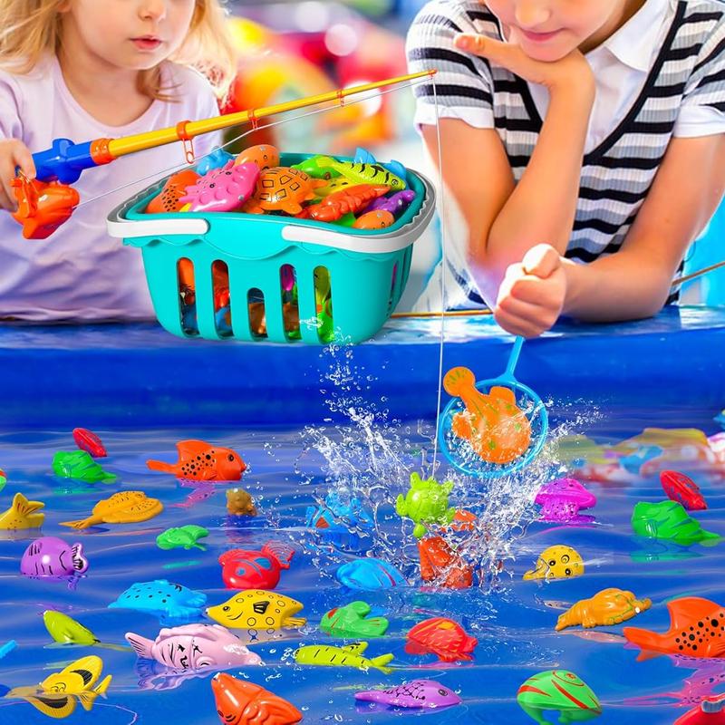 Magnetic Fishing Game Bath Pool Toys,48pcs Fishing Toys Game Floating Fish Magnet Pole Rod Net Education Teaching and Learning