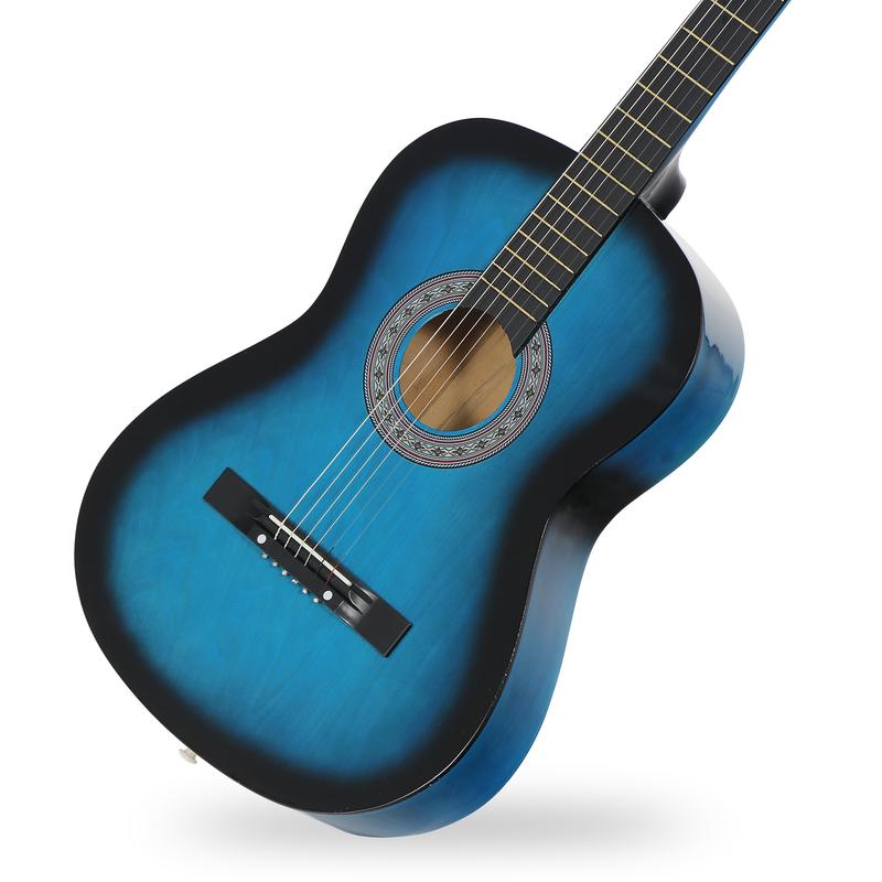 ZENY 38-in Kid Beginner Acoustic Guitar Set Right-handed W Case, Strap, Pitch Pipe, Pick - Blue