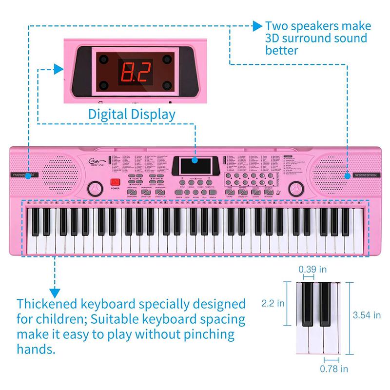 Kids Piano Keyboard, 61 Keys Beginner Electronic Keyboard Portable Digital Music Keyboard, Early Education Music Instrument with Stand & Microphone & Music Sheet Stand