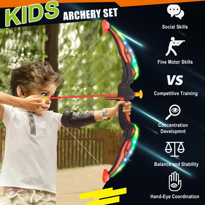 LED Children's Bow and  Arrow Set LED Luminous Archery Set Outdoor Indoor Activity Toy - Gift for Boys and Girls Ages 5-7- 9-12 Years Old suction cup arrow