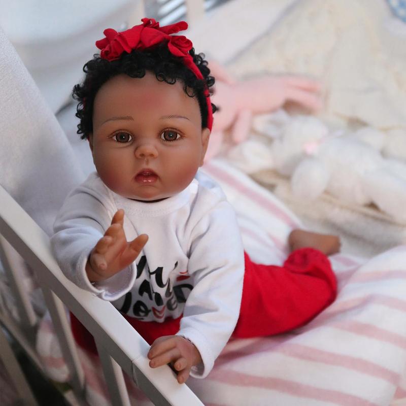 Wooroy Reborn Baby Doll - Christmas Gift, Birthday Gift, Girl Gift, Kids Gift, Gift Ideas, Newborn Doll, Realistic Doll, 22 inches Newborn Baby Girl Doll, Realistic African American Reborn Dolls with Soft Cloth Body, Birthday Gift for Kids Age 3+