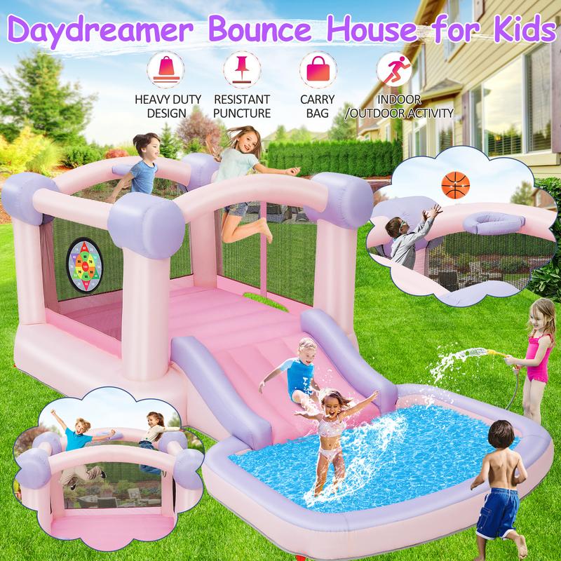 AKEYDIY Colorful Bounce House with Ball Pit, Inflatable Bouncy House for Kids All in One Jumping Castle, Wide Slide, Ball Pool, Basketball Hoop, Dart Target, Blower Included for Indoor Outdoor Backyard Party,Christmas Gifts,Holiday Gifts