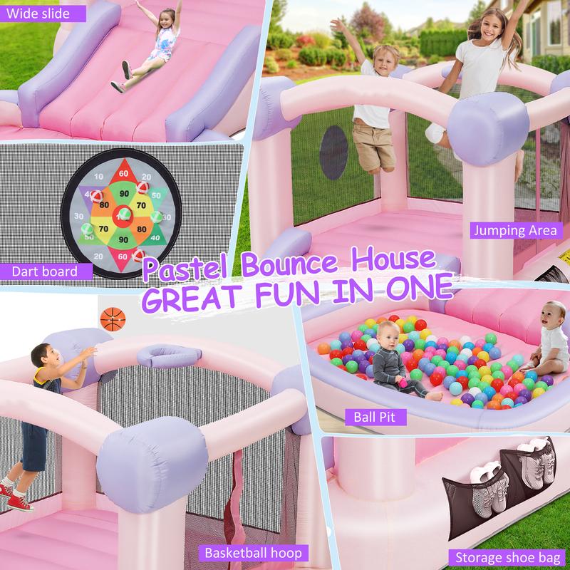 AKEYDIY Colorful Bounce House with Ball Pit, Inflatable Bouncy House for Kids All in One Jumping Castle, Wide Slide, Ball Pool, Basketball Hoop, Dart Target, Blower Included for Indoor Outdoor Backyard Party,Christmas Gifts,Holiday Gifts