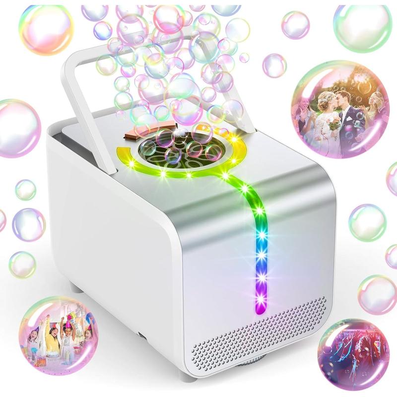 Bubble Machine, Durable Automatic Bubble Blower with LED Lights - Over 20,000 Bubbles per Minute - Perfect for Kids' Indoor and Outdoor Birthday Parties - Powered by Plugin or Batteries