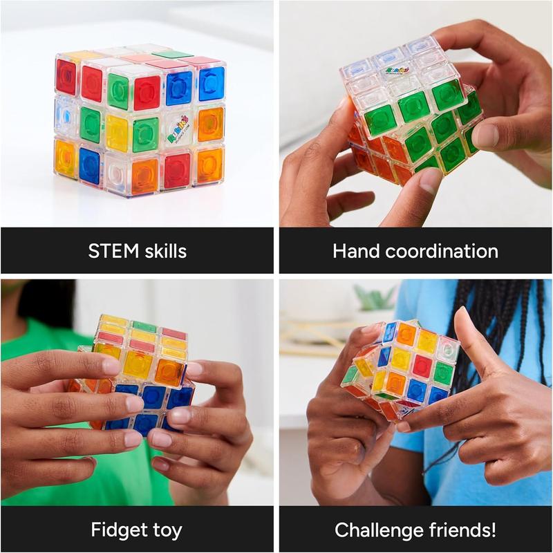 Rubik’s Crystal, New Transparent 3x3 Cube Classic Color-Matching Problem-Solving Brain Teaser Puzzle Game Toy for Kids and Adults Aged 8+