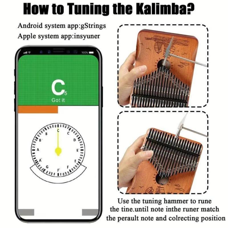 21 Key Kalimba Thumb Piano, Sailboat & Sea Pattern Finger Piano with Tuning Hammer, Portable Musical Instrument for Beginners