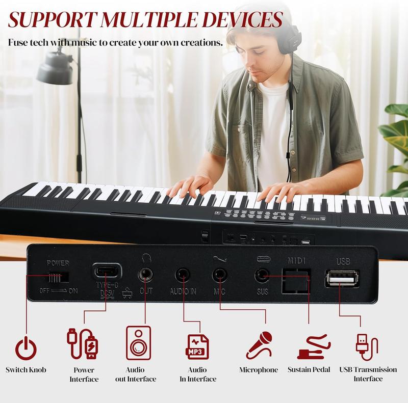 Ktaxon 61 Key Folding Keyboard Piano, Foldable Electronic Keyboard Piano Portable Electric Piano with 200 Rhythms, 200 Tones and 80 Demos for Beginners