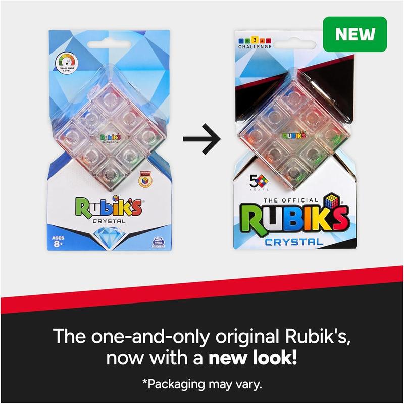 Rubik’s Crystal, New Transparent 3x3 Cube Classic Color-Matching Problem-Solving Brain Teaser Puzzle Game Toy for Kids and Adults Aged 8+