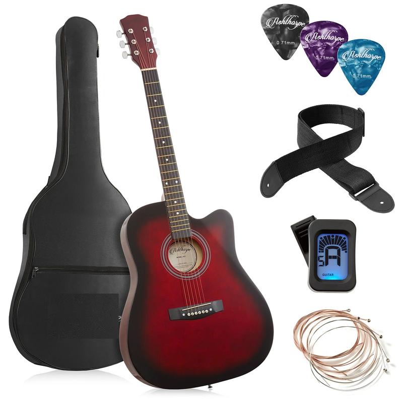 41-Inch Beginner Acoustic Guitar Starter Package, Red - YOUTH MUSIC