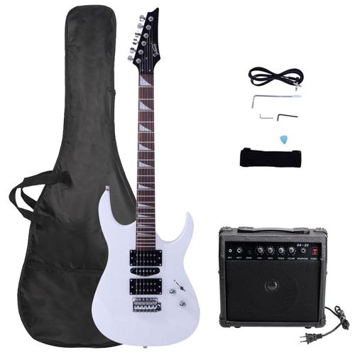 Ktaxon Full-Size Electric Guitar, Solid Body HSH Pickups 170 Guitar Beginner Kit with 20W Electric Guitar AMP, Gig Bag, Shoulder Strap, Tremolo Arm, Cable, Picks All Accessories (White)