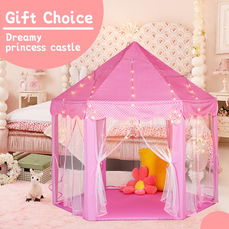 Princess Large Castle Play Tent House with Lights for Girls – Pink Playhouse, Perfect Birthday Toy Gift and Indoor Outdoor Game Kids  Tent