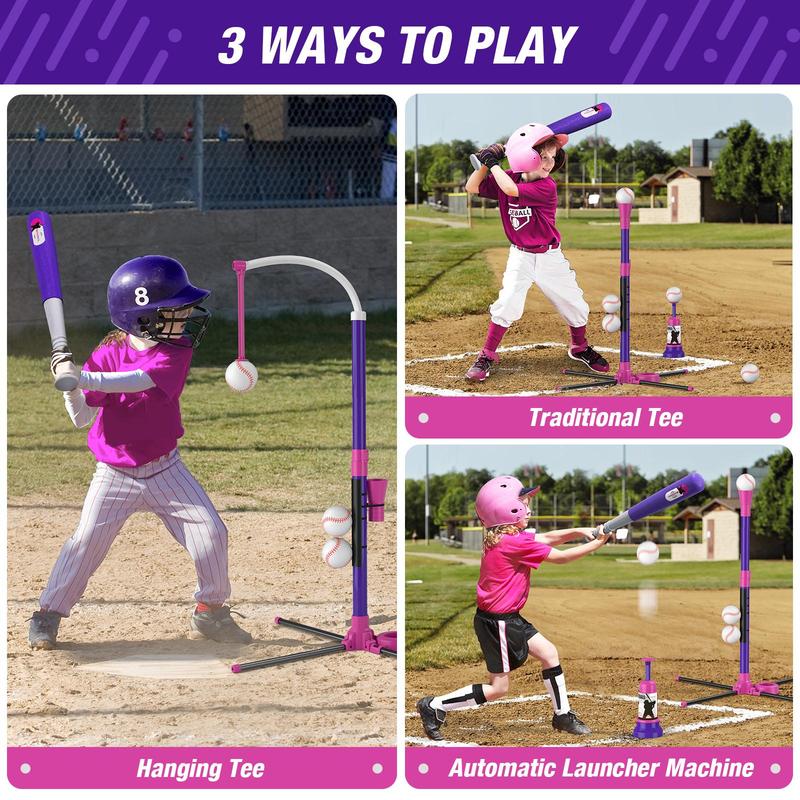 3 in 1 Baseball Toy Set, 1 Set Adjustable Height Baseball Toy with 6 Counts Baseballs, Indoor & Outdoor Sports Toy for Kids, Stocking Fillers Gift