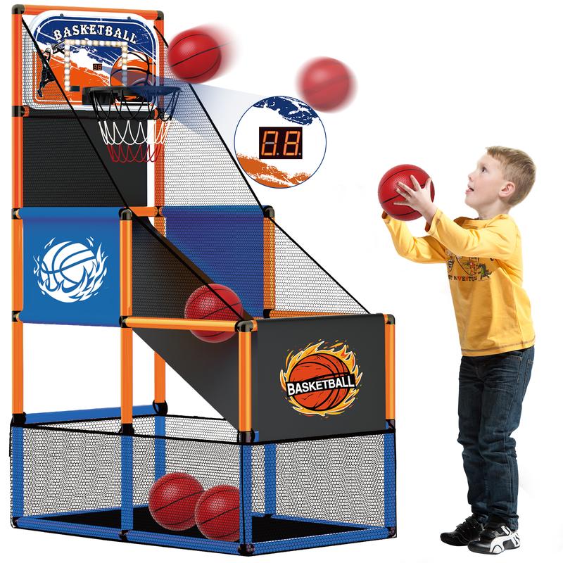 Arcade Basketball Game Set with 4 Balls and Hoop for Kids 3-12 Years Old, Basketball Hoop Indoor Outdoor, Carnival Games for Kids, Air Pump and Balls Storage Bag Included, Back to School Gifts