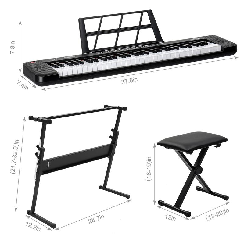 GEP-109 61 Key Lighting Keyboard with Piano Stand, Piano Bench, Built In Speakers, Headphone, Microphone, Music Rest, LED Screen, 3 Teaching Modes for Beginners