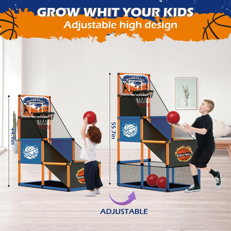 Arcade Basketball Game Set with 4 Balls and Hoop for Kids 3-12 Years Old, Basketball Hoop Indoor Outdoor, Carnival Games for Kids, Air Pump and Balls Storage Bag Included, Back to School Gifts