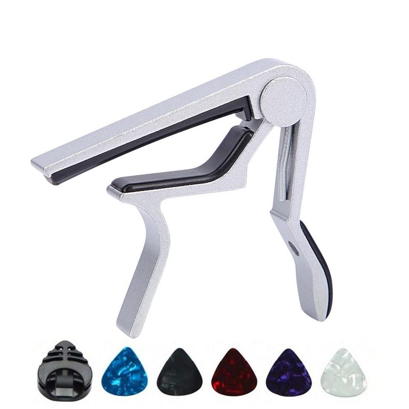 Guitar Capo with Guitar Pick Set (7 Counts), Guitar Capo for Acoustic and Electric Guitars and 5 Picks and 1 Holder, Music Accessories for Guitar Players, Christmas Gift