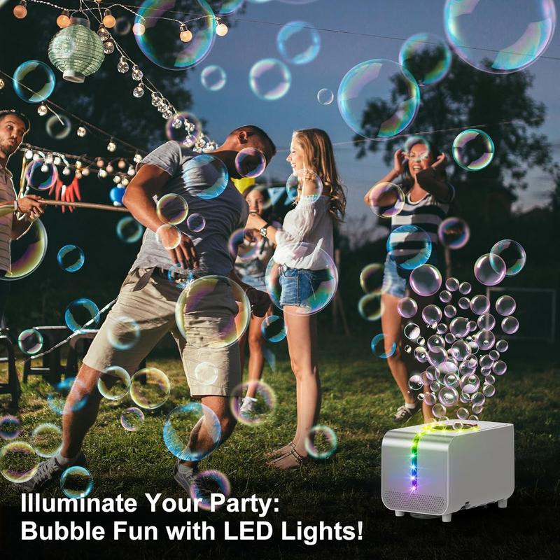 Bubble Machine, Durable Automatic Bubble Blower with LED Lights - Over 20,000 Bubbles per Minute - Perfect for Kids' Indoor and Outdoor Birthday Parties - Powered by Plugin or Batteries