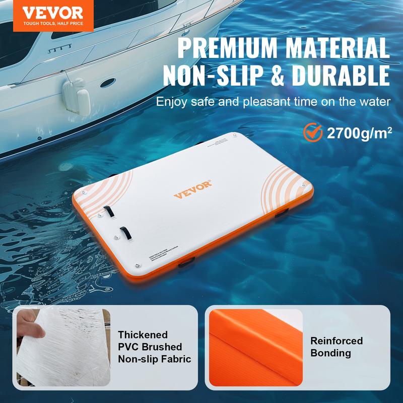 VEVOR Inflatable Floating Dock, 8 x 5FT Inflatable Dock Platform, Non-Slip Water Floating Dock Mat with Portable Carrying Bag & Detachable Ladder, Floating Platform Island Raft for Pool Beach Ocean