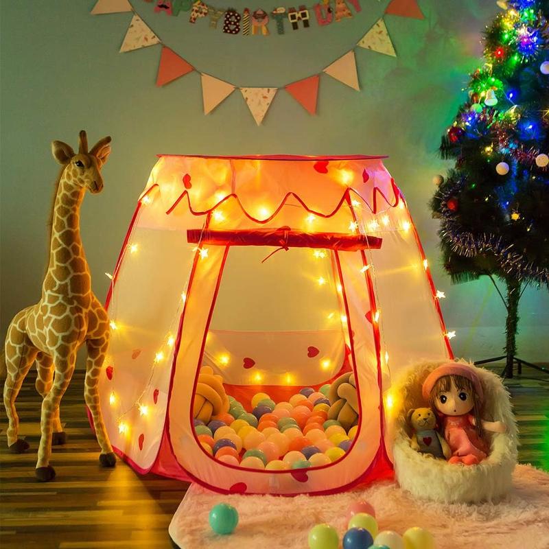 Pink Pop Up Princess Tent with Star Lights - Christmas Gift & Birthday Gift for Toddler Girls, Ball Pit for 1-3 Year Olds, Easy Assembly Baby Toy for 12-18 Months