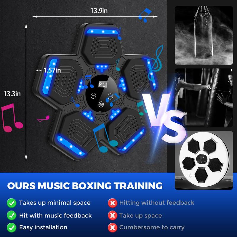 Music Boxing Machine, New Wall Mounted Smart Bluetooth Music Boxing Parent-Child Games for Kids, Adult, Electronic Focus Agility Training Equipment with Glove, Exercise Equipment