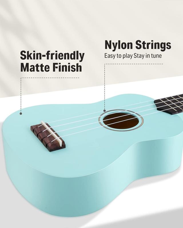 Donner Soprano Ukulele for Beginner 21 Inch Matte Ukulele Beginner Kit with Bag Strap Tuner Strings Picks Cloth, Free Online Lessons, Holiday Christmas & Birthday Gift (Cyan Blue)