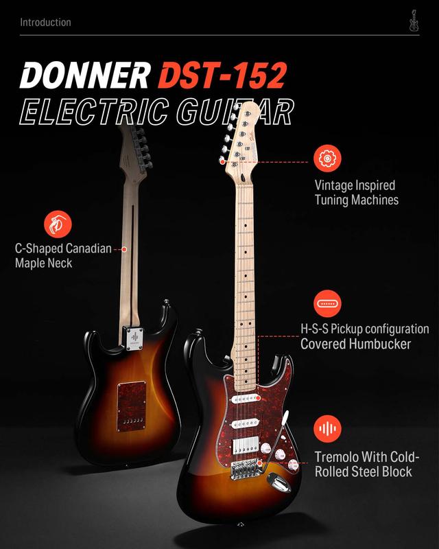 Donner DST-152 39-inch ST Electric Guitar Kit HSS Pickup with Amplifier