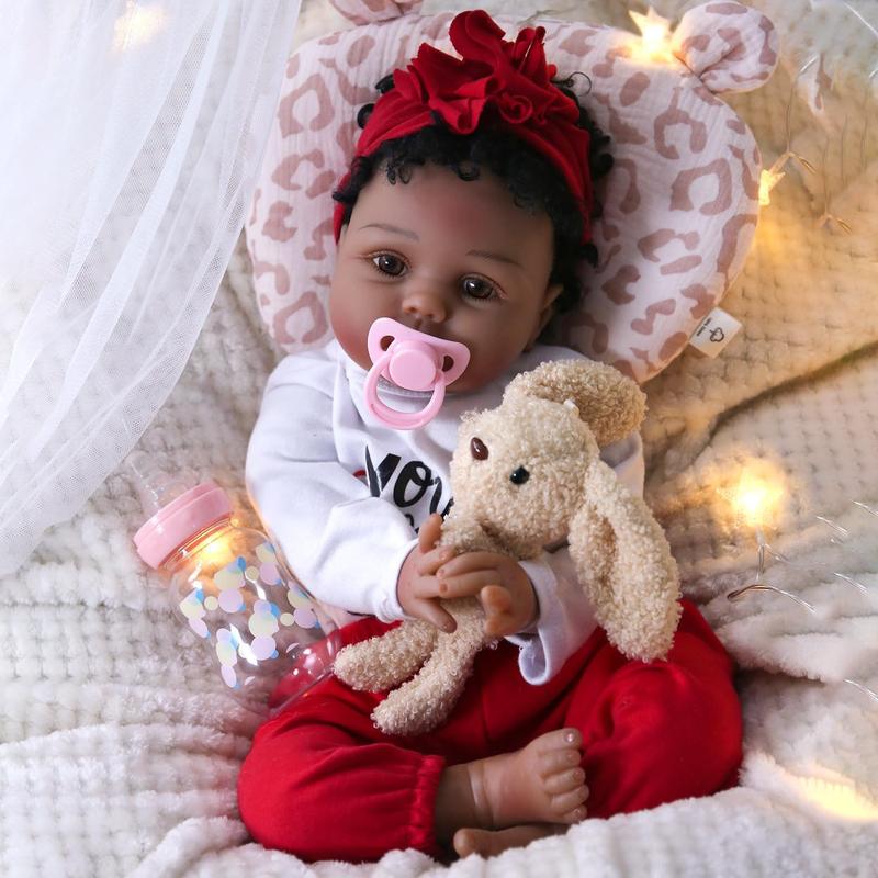 Wooroy Reborn Baby Doll - Christmas Gift, Birthday Gift, Girl Gift, Kids Gift, Gift Ideas, Newborn Doll, Realistic Doll, 22 inches Newborn Baby Girl Doll, Realistic African American Reborn Dolls with Soft Cloth Body, Birthday Gift for Kids Age 3+