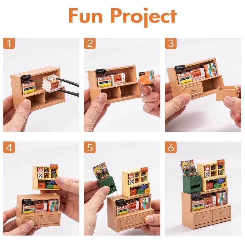 Rolife Super Creator Book Store Kit，1:24 scale plastic DIY miniature house with LED, suitable for ages 8-15 and adults, perfect for creative hobbies.