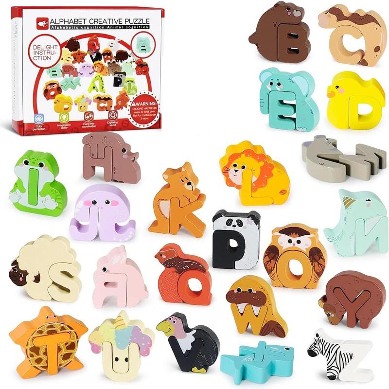 Alphabet Learning Toy, 1 Box Animal Pattern Peg Puzzles, Shape Sorting Pairing Montessori Preschool Early Learning Educational Activities Gift