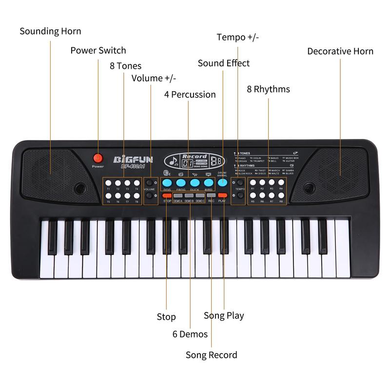 37 Key Electronic Keyboard with Microphone, USB Rechargeable Musical Instrument, Music Toy for Teenager, Musical Instrument for Beginners