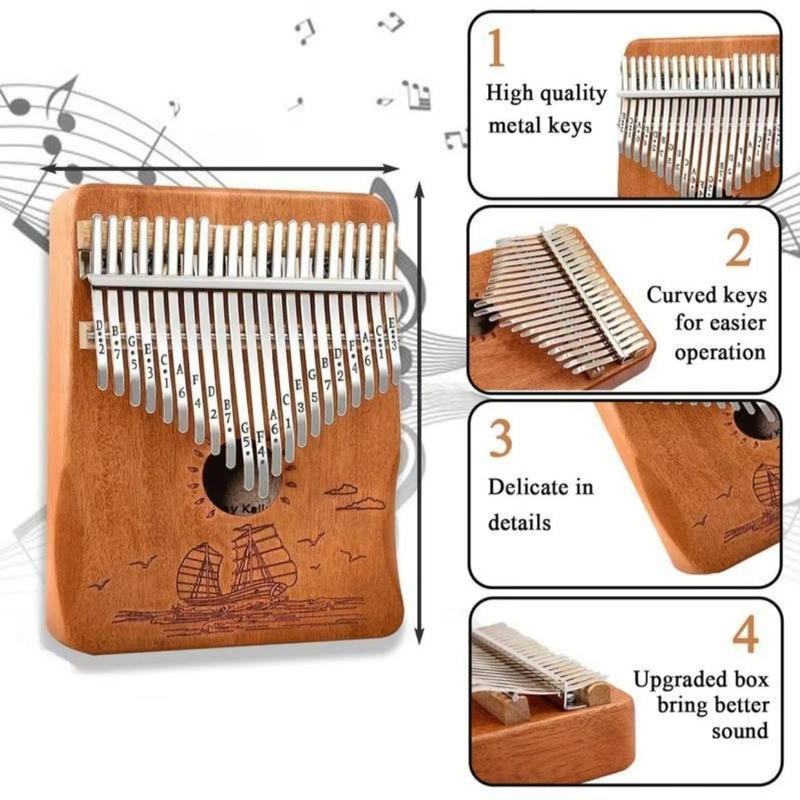 21 Key Kalimba Thumb Piano, Sailboat & Sea Pattern Finger Piano with Tuning Hammer, Portable Musical Instrument for Beginners