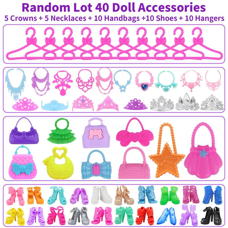 83 Pcs Dolls & Accessories with Doll Closet Wardrobe for 11.5 Inch Doll Dress Up Set Including Wardrobe Shoes Wallet Dress Hangers Brush Necklace Pet and Other Accessories (No Doll)