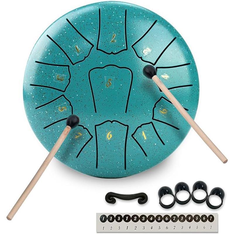 6 Inch 11 Note Steel Tongue Drum, Portable Hand Drum with Bag & Mallet & Music Book & Note Sticker, Musical Instrument for Beginners, Stocking Fillers Gift