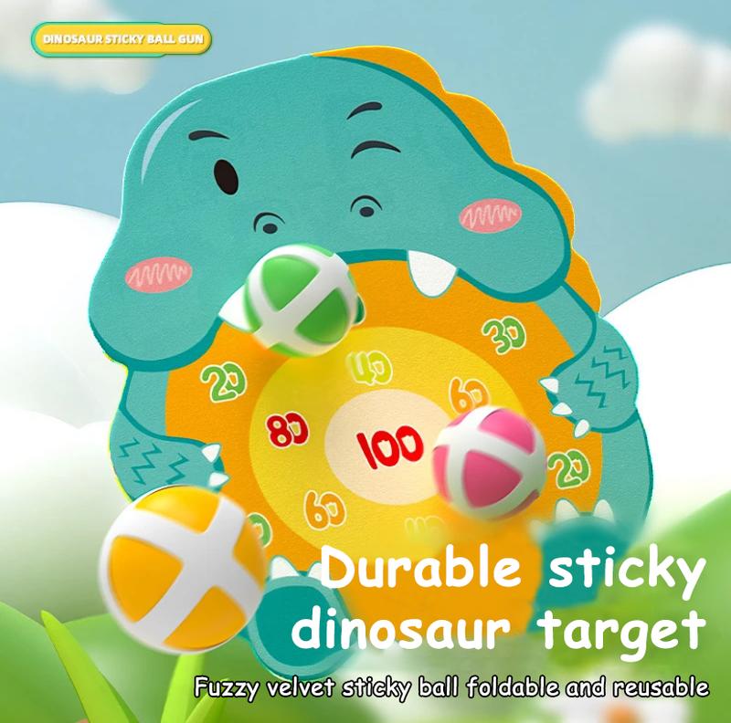 Dinosaur Ball Shoot Target Catapult - 12 Sticky Balls Toy for Parent-Child Interaction, Indoor Darts for Boys and Girls