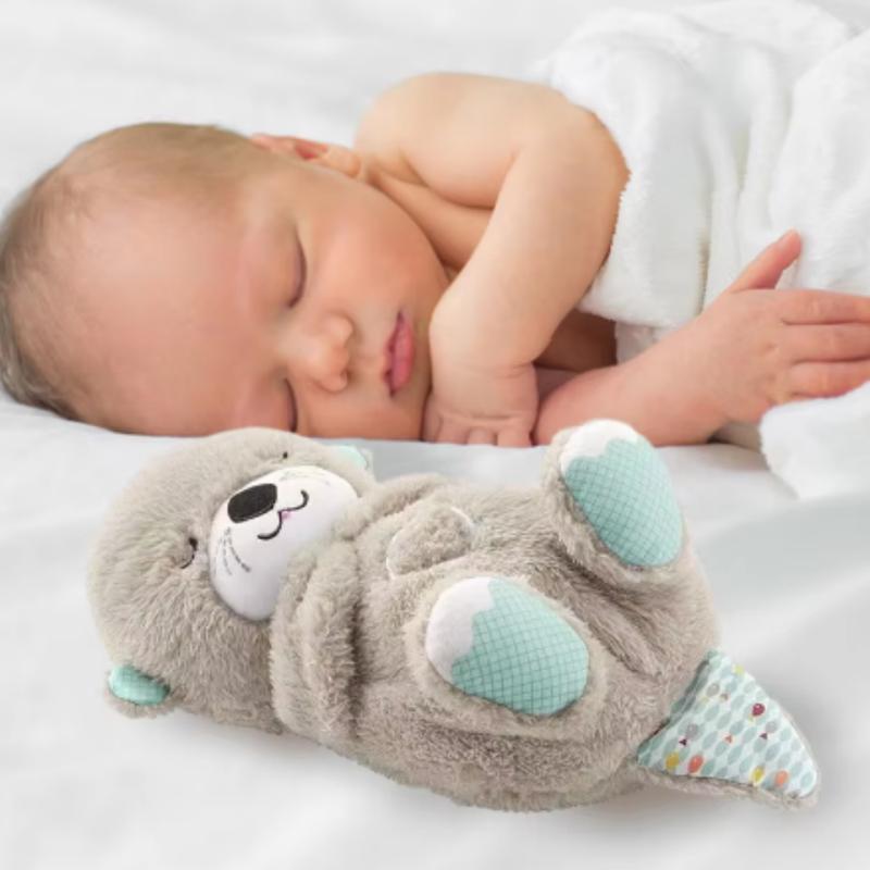 Cute Toy Sleeping Otter Plush Toy Snooze with Breathing Movement and Heartbeat Music