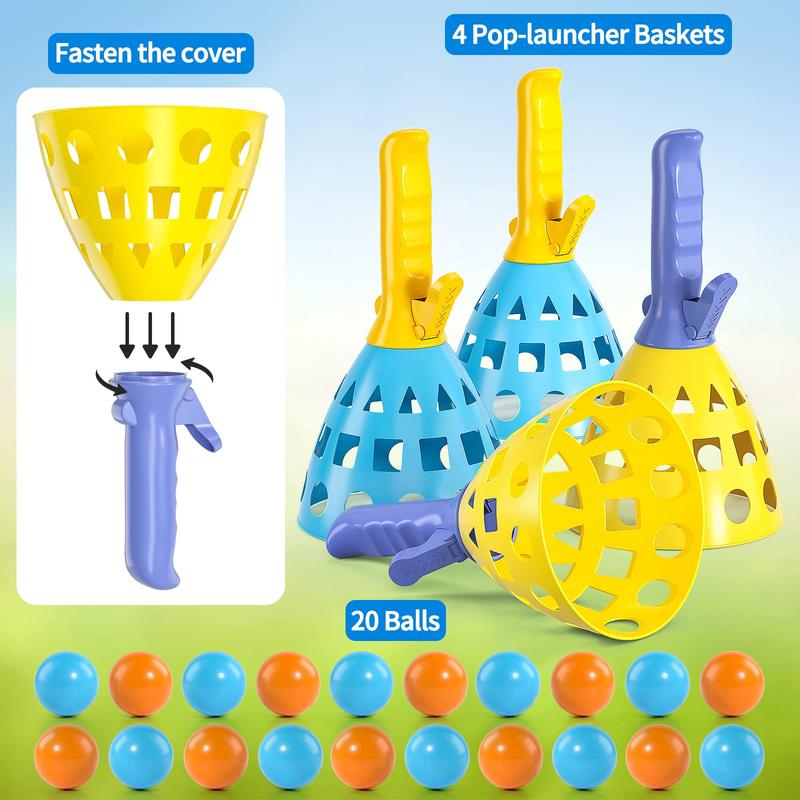 Pop Pass Catch Ball Game with 4 Catch Toys Baskets and 20 Balls, Beach Toys Backyard Outdoor Indoor Game   Adults Family Christmas Easter Gifts