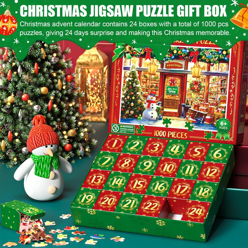 Puzzle Advent Calendar 2024, 1000 Piece Puzzle for Adults Christmas Advent Calendar, 24 Days Christmas Countdown Jigsaw Puzzles Holiday Family Game Gifts