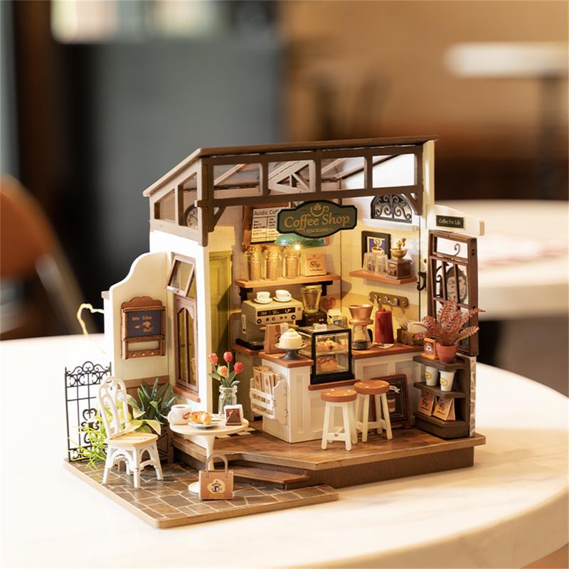 Rolife Flavory Café Miniature Dollhouse Kit with LED Lights - DIY Crafts for Adults, Birthday Gifts and Hobbies