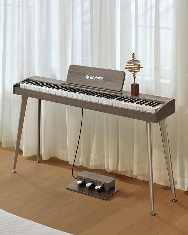 Donner DDP-60 Wooden 88-Key Semi-Weighted Upright Digital Piano with 3-Pedal for Beginner